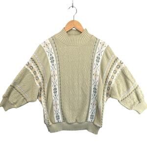 Bay Point Threads Vintage Tan Floral Dolman Sleeve Mock Neck Sweater Women L